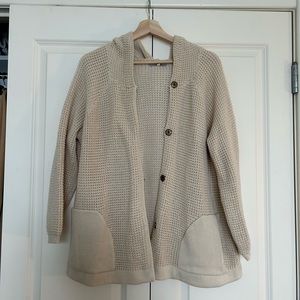 Waffle knit hooded cardigan